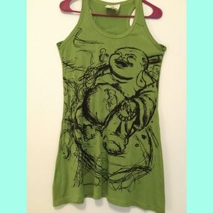 Green Boho Buddha Head Om 100% Cotton Tank Dress